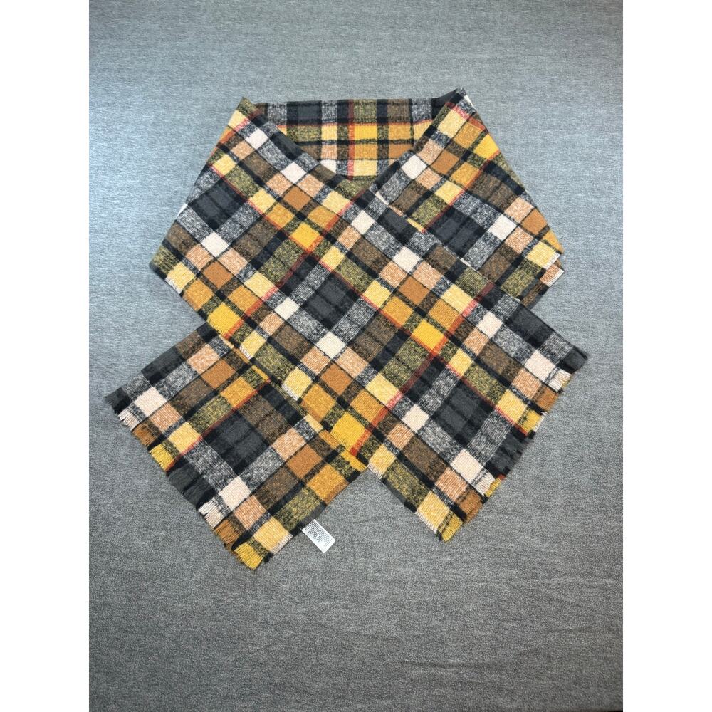 Old Navy Plaid Scarf- 25x75/Yellow Brown Black/Fringe/Soft Blanket Wrap